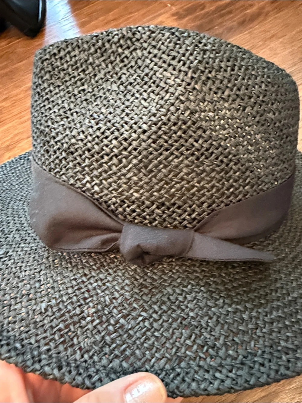 Black Straw Fedora Hat with Ribbon Band